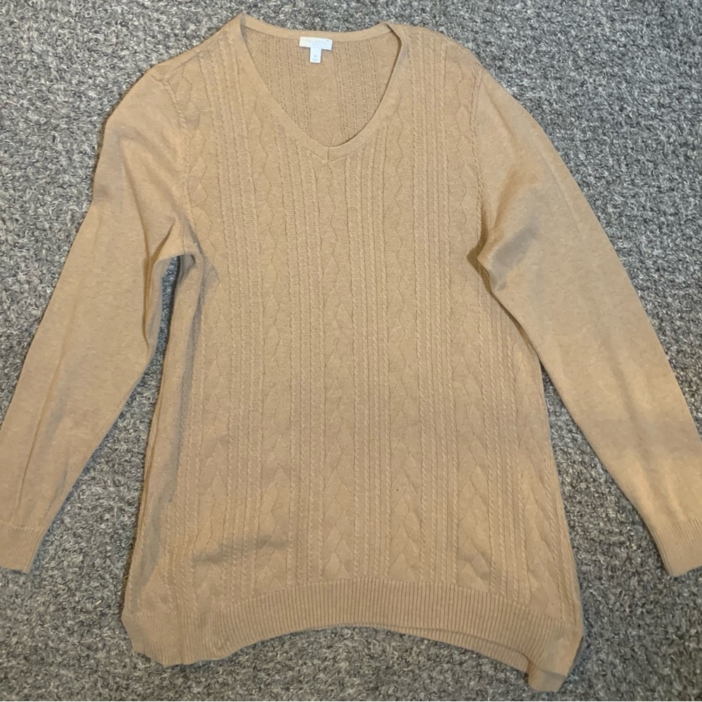 Talbots V-Neck Cable Knit Sweater - Beige